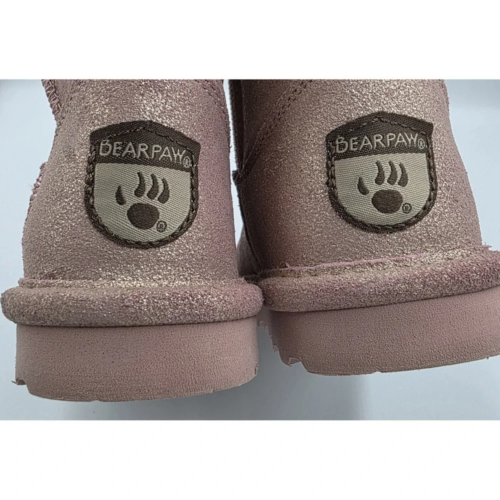 Bearpaw‎ Girls Suede Leather Glitter Pink  Boots Eliza Toddler Faux Fur Zip US 9